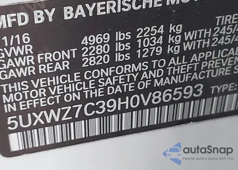 2017 BMW X3 Sdrive28I из США, поврежденный, VIN 5UXWZ7C39H0V86593